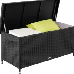 tectake Wicker opbergbox Kiruna met kunststof gaas, 120x55x61,5cm, 270l, Zwart