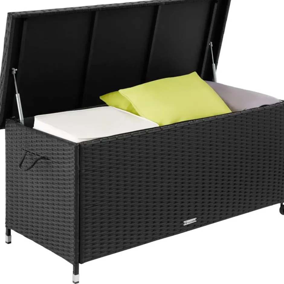 tectake Wicker opbergbox Kiruna met kunststof gaas, 120x55x61,5cm, 270l, Zwart