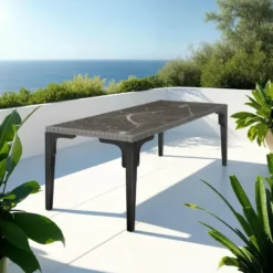 tectake Wicker tafel Foggia 196x87x76cm, Grijs