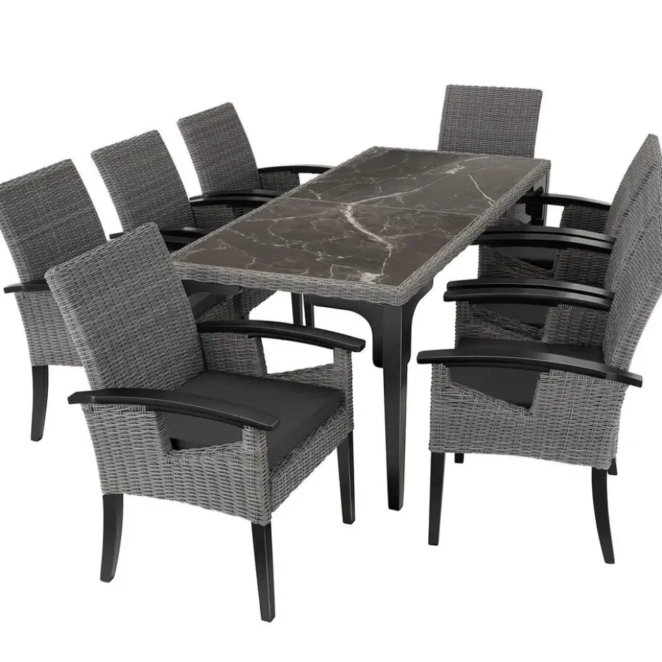 tectake Wicker tafel Foggia 196x87x76cm, Grijs