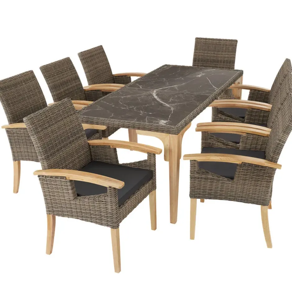 tectake Wicker tafel Foggia 196x87x76cm, Natuur