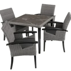 tectake Wicker tafel Tarent met 4 stoelen Rosarno, Grijs
