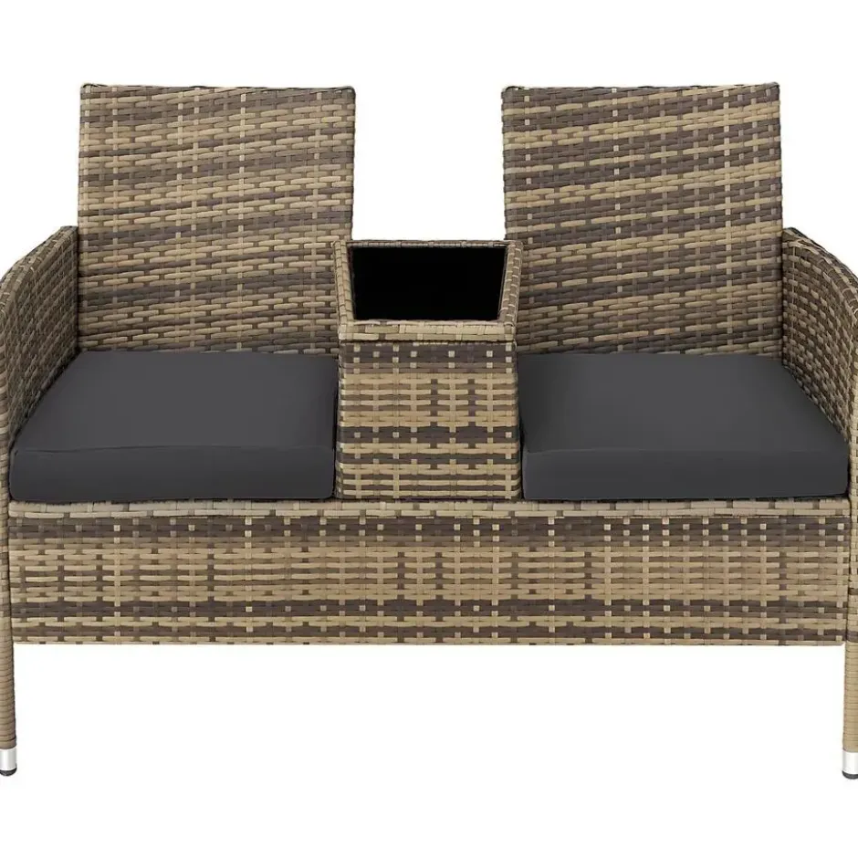 tectake Wicker tuinbank met tafel, Natuur/Donkergrijs