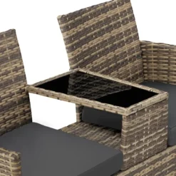 tectake Wicker tuinbank met tafel, Natuur/Donkergrijs