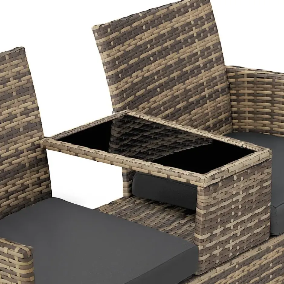 tectake Wicker tuinbank met tafel, Natuur/Donkergrijs