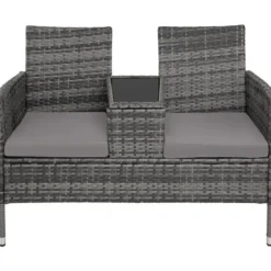 tectake Wicker tuinbank met tafel, Grijs/Lichtgrijs