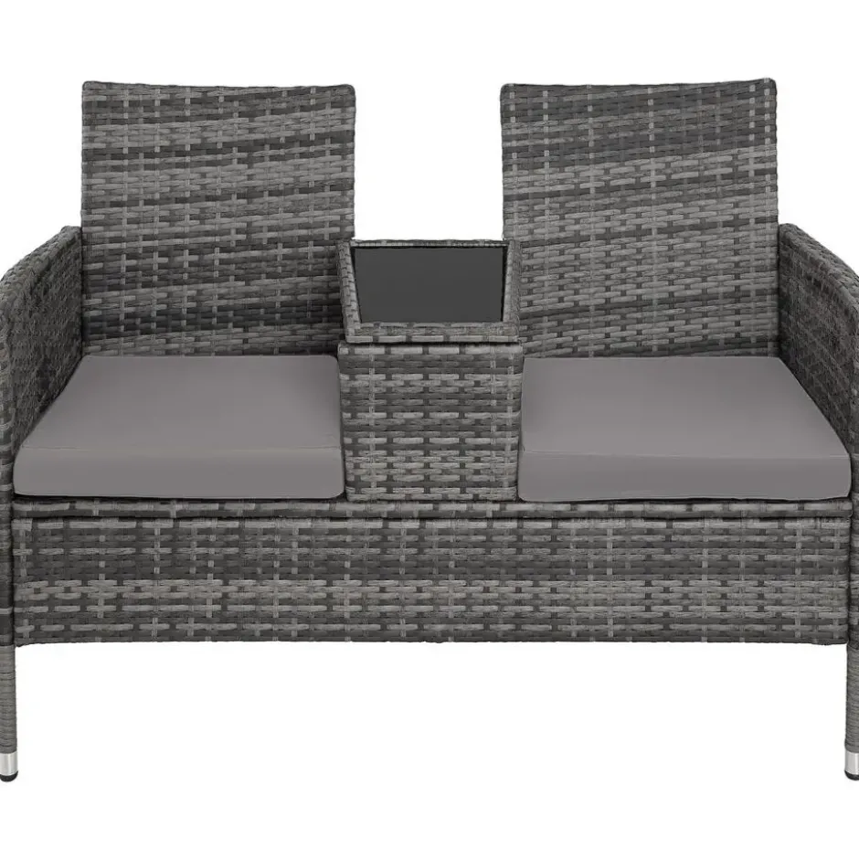 tectake Wicker tuinbank met tafel, Grijs/Lichtgrijs