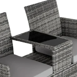 tectake Wicker tuinbank met tafel, Grijs/Lichtgrijs