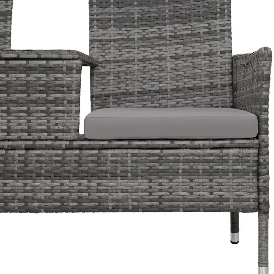 tectake Wicker tuinbank met tafel, Grijs/Lichtgrijs