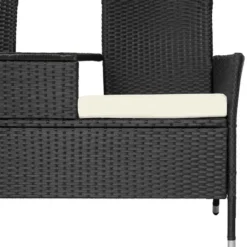 tectake Wicker tuinbank met tafel, Zwart/Beige