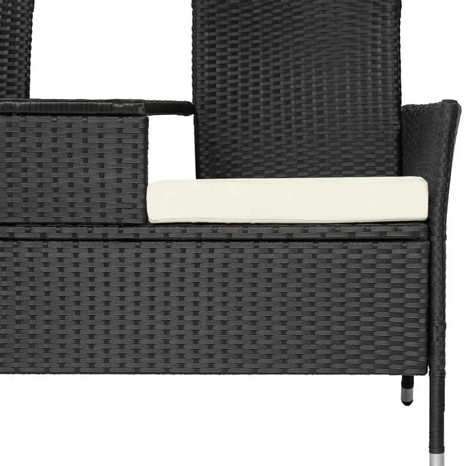 tectake Wicker tuinbank met tafel, Zwart/Beige