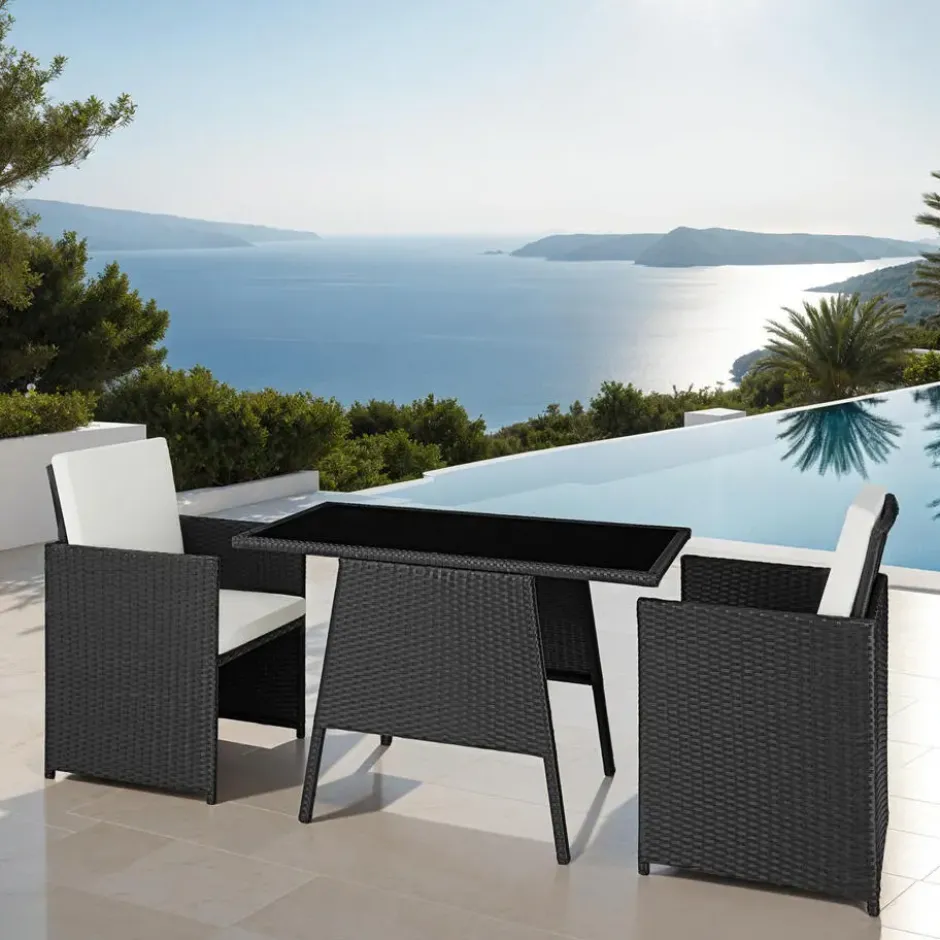 tectake Wicker tuinset Lausanne 2+1 - Zwart