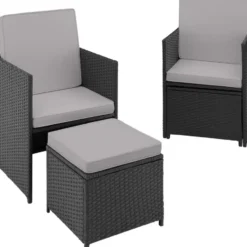 tectake Wicker tuinset Palermo 2+2+1 - Zwart / Grijs