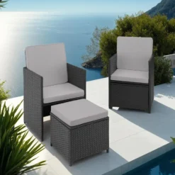 tectake Wicker tuinset Palermo 2+2+1 - Zwart / Grijs