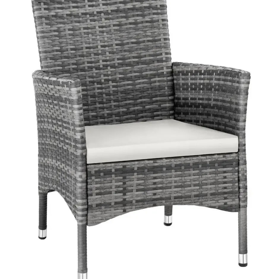 tectake 2 Wicker tuinstoelen met 4 kussenhoezen , Grijs/Lichtgrijs