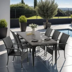 tectake Wicker tuinstoel Girona, stapelbaar, draagkracht 120 kg, Zwart