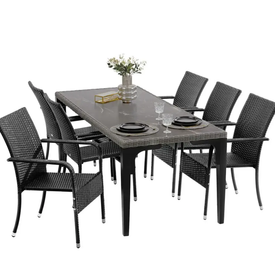 tectake Wicker tuinstoel Girona, stapelbaar, draagkracht 120 kg, Zwart