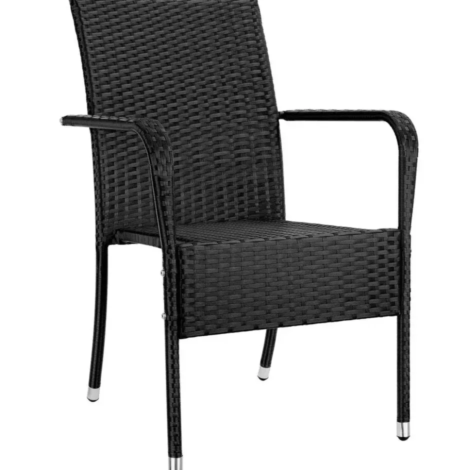 tectake Wicker tuinstoel Girona, stapelbaar, draagkracht 120 kg, Zwart