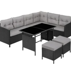 tectake Wicker zitgroep Barletta, Zwart / Grijs