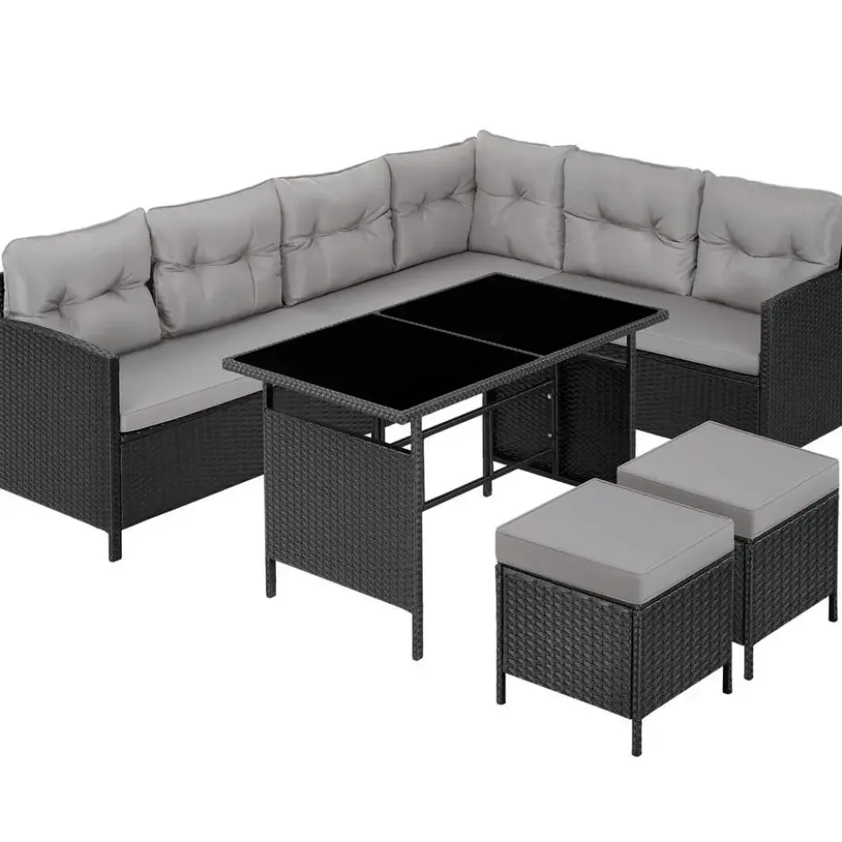 tectake Wicker zitgroep Barletta, Zwart / Grijs