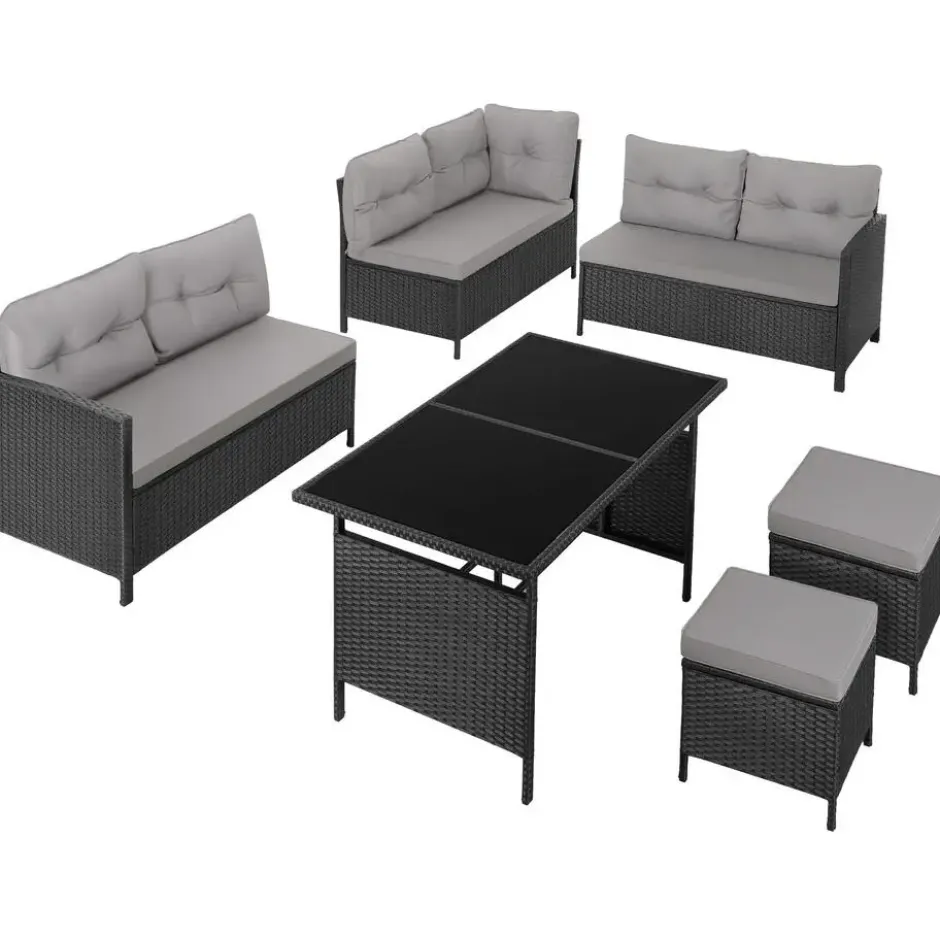 tectake Wicker zitgroep Barletta, Zwart / Grijs
