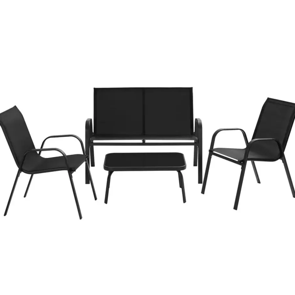 tectake Zitgroep Nora voor 4 personen, textilene-weefsel, Zwart