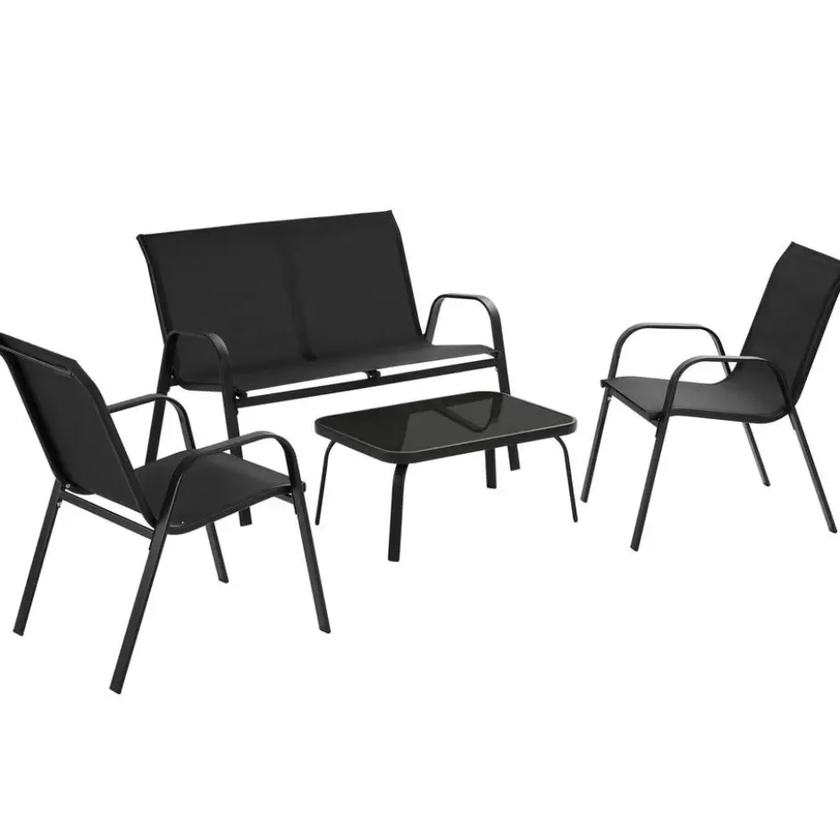 tectake Zitgroep Nora voor 4 personen, textilene-weefsel, Zwart