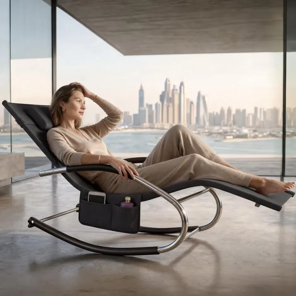 tectake Zonnebed Taya, ergonomisch, schommelfunctie, Zwart