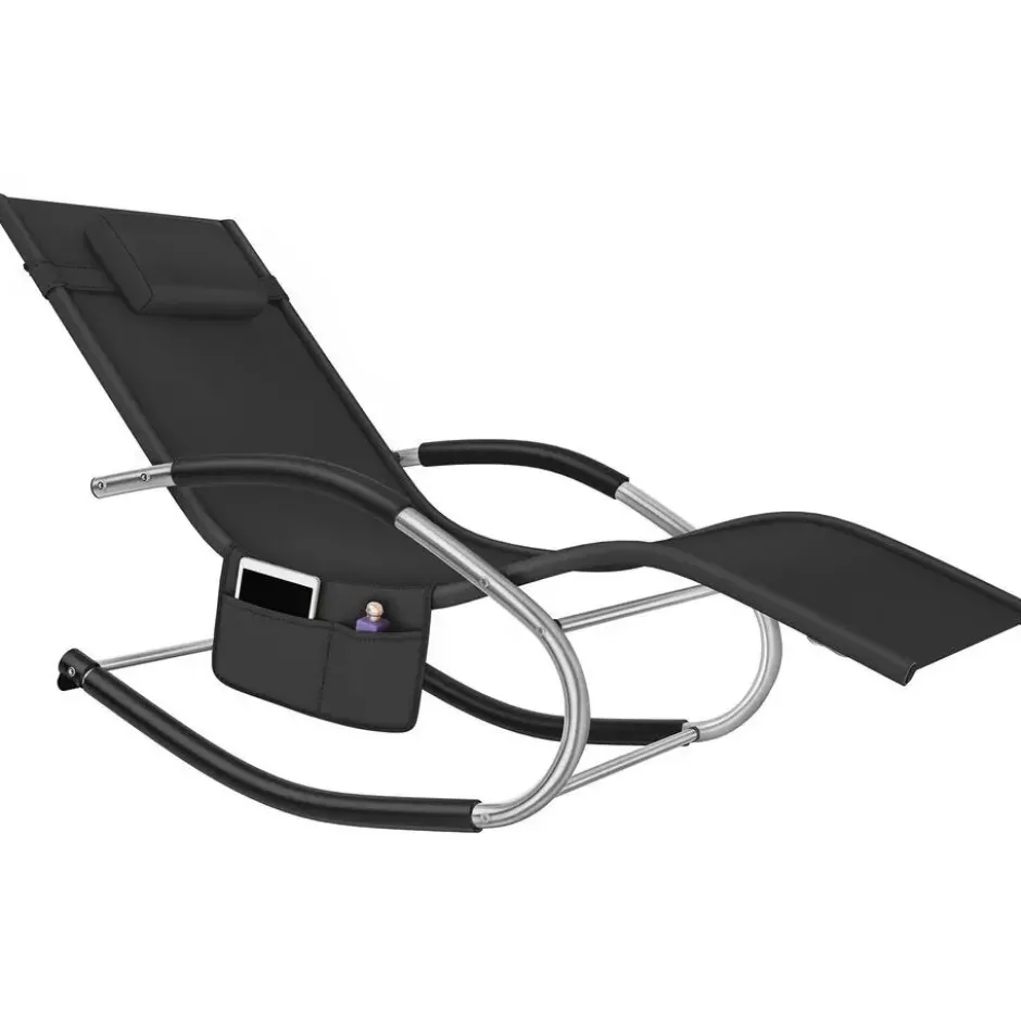 tectake Zonnebed Taya, ergonomisch, schommelfunctie, Zwart