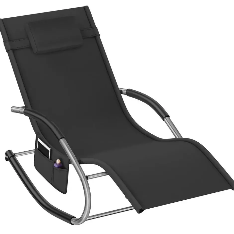 tectake Zonnebed Taya, ergonomisch, schommelfunctie, Zwart