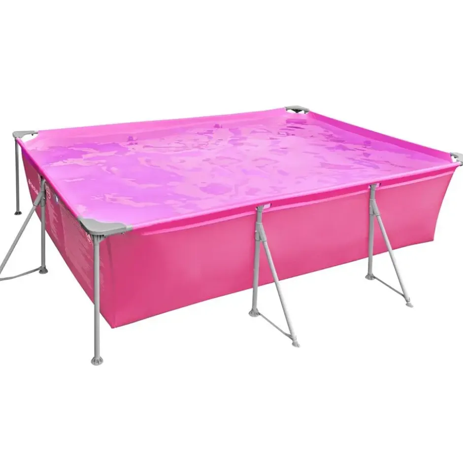 tectake Zwembad rechthoekig met filterpomp 300 x 207 x 70 cm, Roze
