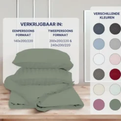 Ten Cate 100% Katoensatijnen Tweepersoons Dekbedovertrek - 200x200/220 - Groen