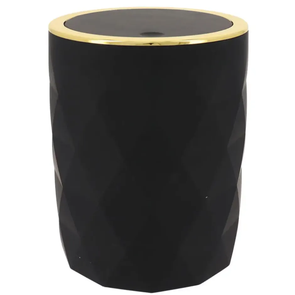 Tendance Badkamer prullenbak Diamond - zwart - 8 x 34 cm