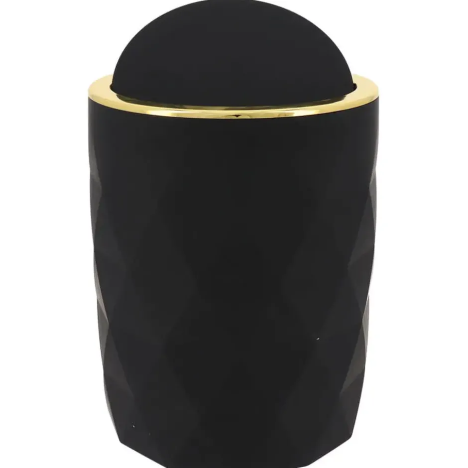 Tendance Badkamer prullenbak Diamond - zwart - 8 x 34 cm