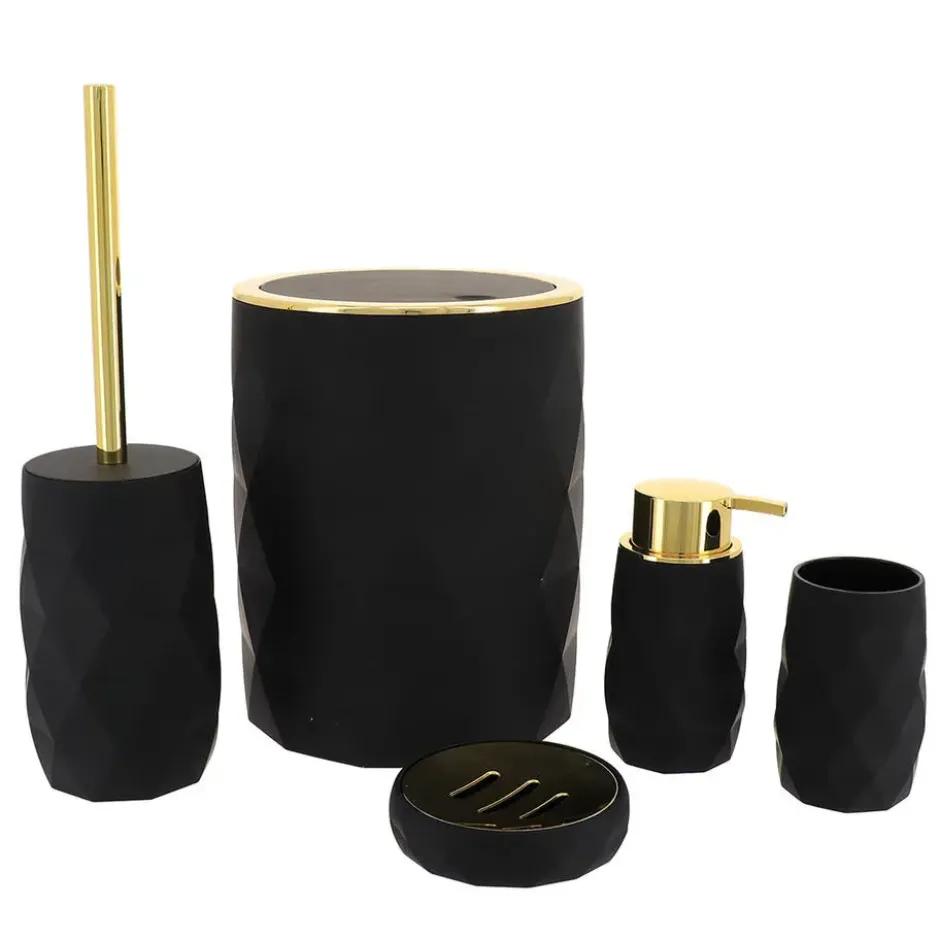 Tendance Badkamer prullenbak Diamond - zwart - 8 x 34 cm
