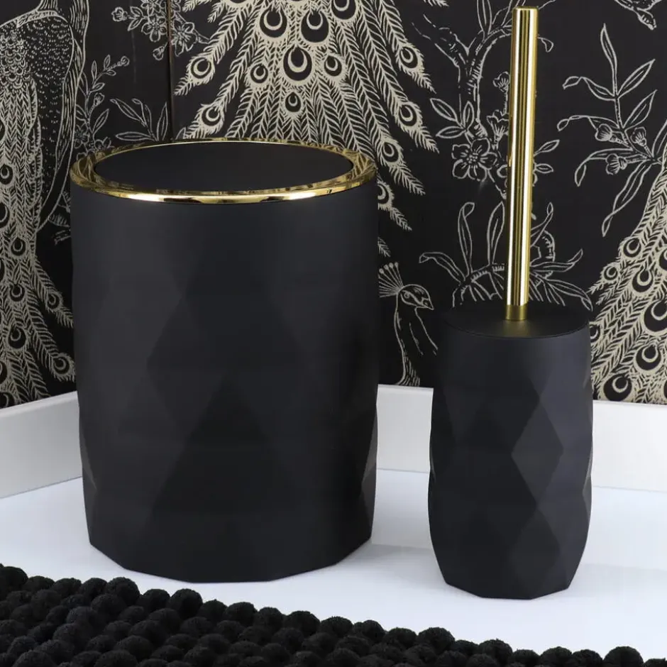 Tendance Badkamer prullenbak Diamond - zwart - 8 x 34 cm