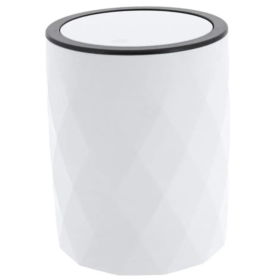 Tendance Badkamer prullenbak Diamond - wit - kunststof - 34 cm