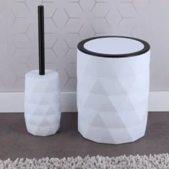 Tendance Badkamer prullenbak Diamond - wit - kunststof - 34 cm
