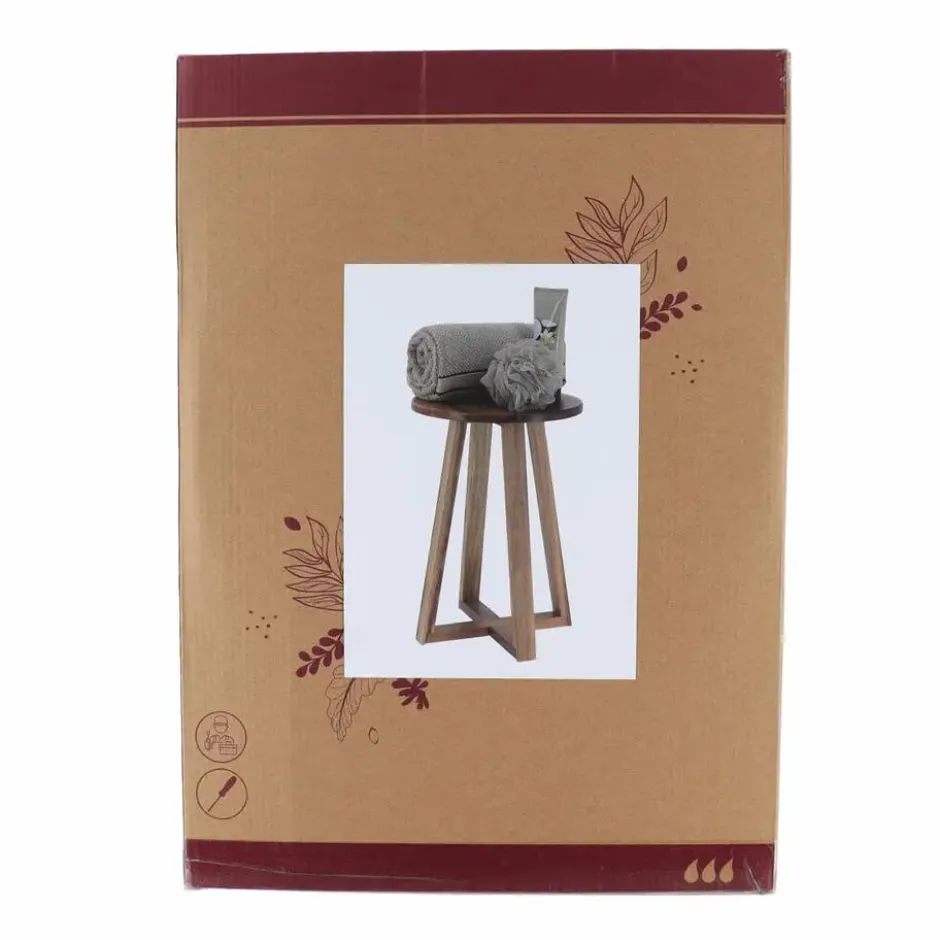 Tendance Bijzet krukje - donkerbruin - acacia hout - D30 x H43 cm