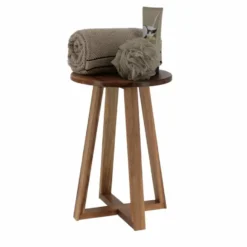 Tendance Bijzet krukje - donkerbruin - acacia hout - D30 x H43 cm