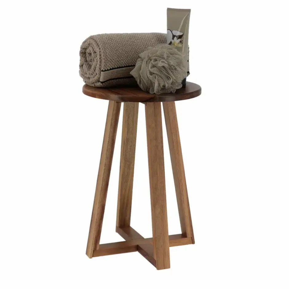 Tendance Bijzet krukje - donkerbruin - acacia hout - D30 x H43 cm