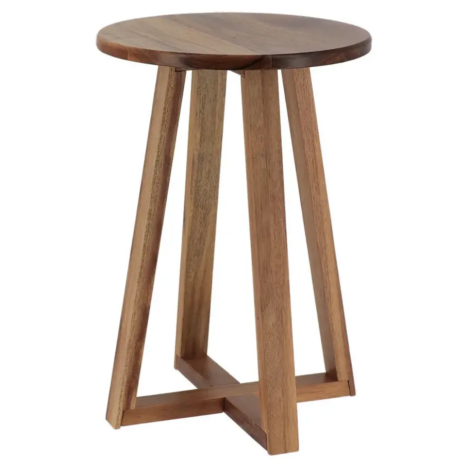 Tendance Bijzet krukje - donkerbruin - acacia hout - D30 x H43 cm
