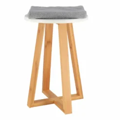 Tendance Bijzet krukje - wit - bamboe hout - D30 x H43 cm