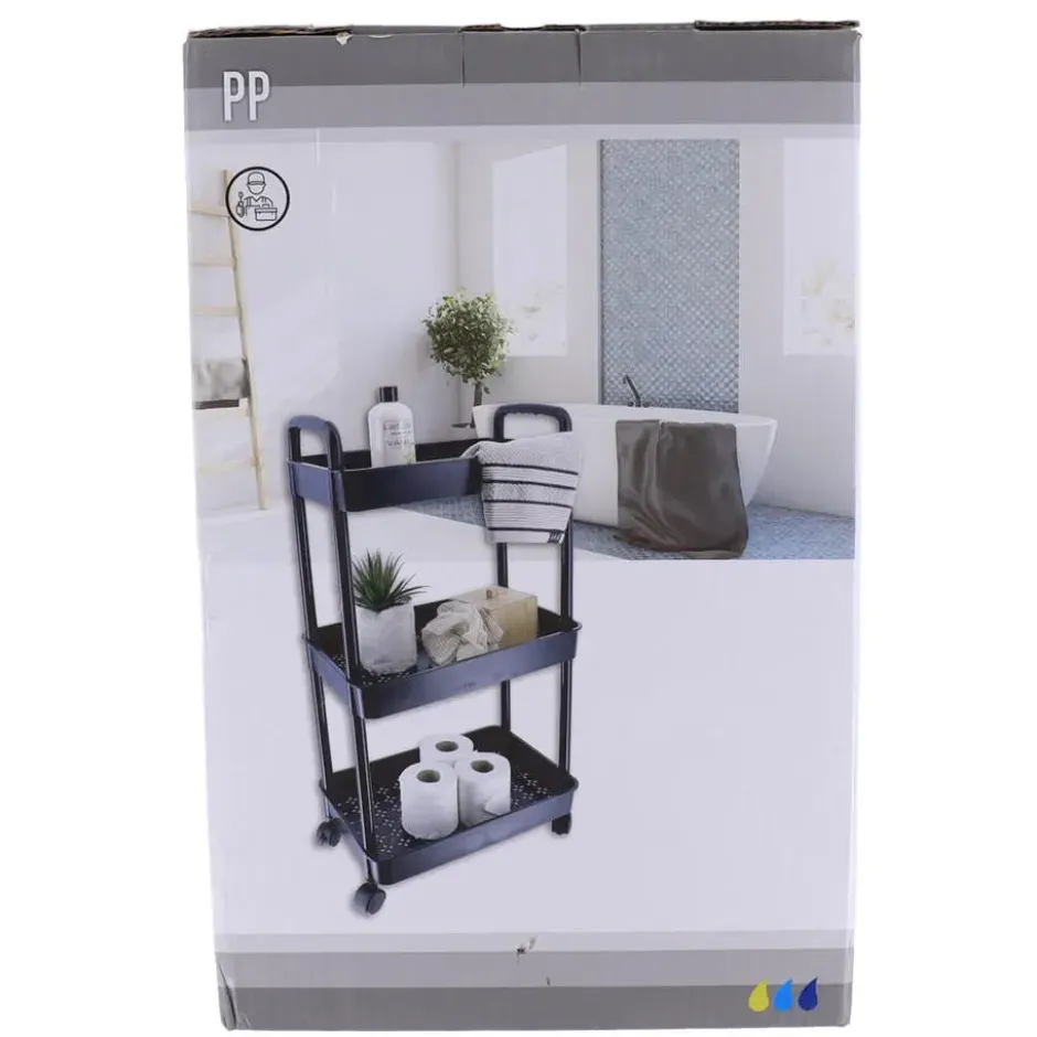Tendance Keuken/badkamer trolley 3 laags - 38 x 26 x 77cm - zwart