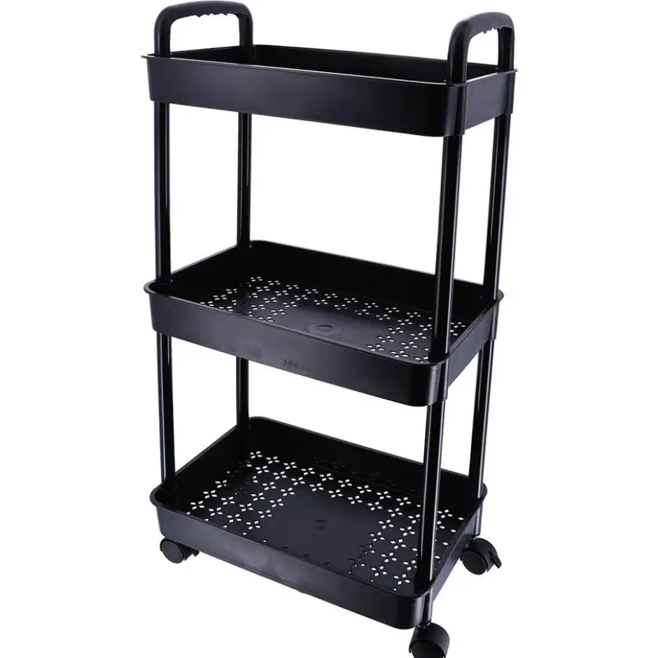 Tendance Keuken/badkamer trolley 3 laags - 38 x 26 x 77cm - zwart