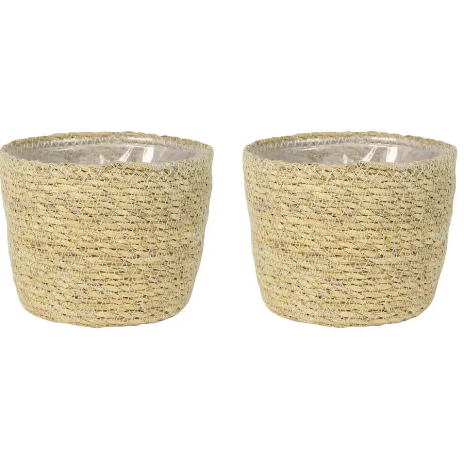 Ter Steege Plantenmand - zeegras - rotan - beige - 15 x 12 cm