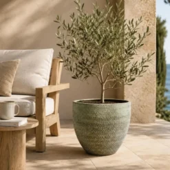 Ter Steege Plantenpot/bloempot Lava Stone - groen - D36 x H32 cm