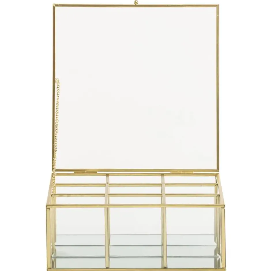 Theedoos - glas/metaal - goud