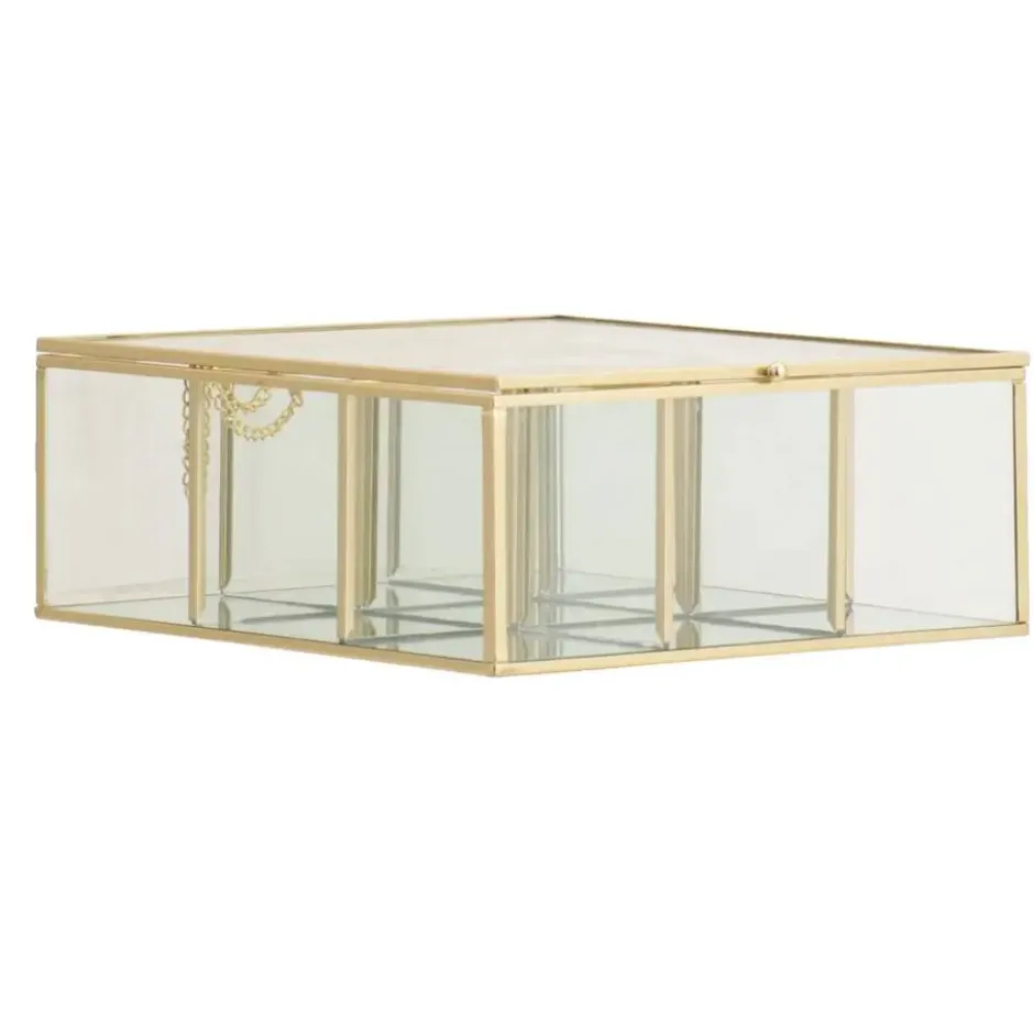 Theedoos - glas/metaal - goud