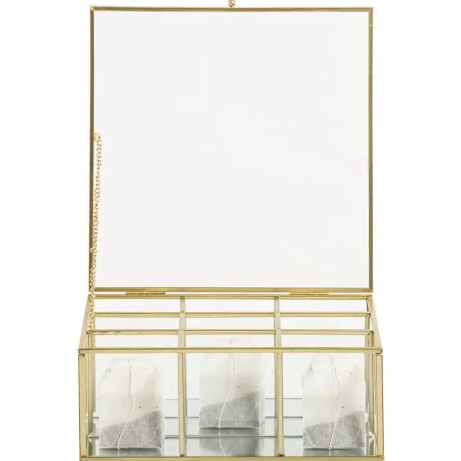 Theedoos - glas/metaal - goud